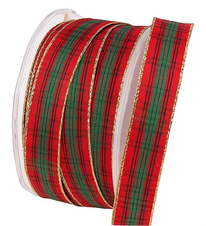 5/8" x 27 yards Gold Wired Red/Black/Green French Plaid - Case of 1