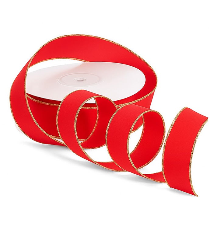 2" x 50 yards Gold Wired Red In/Outdoor Velvet Ribbon - Case of 1
