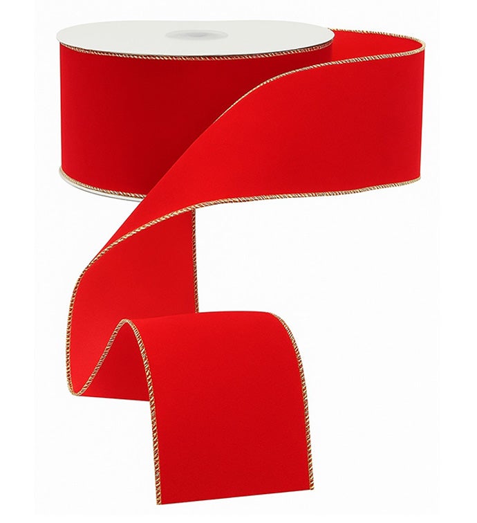 3" x 50 yards Gold Wired Red In/Outdoor Velvet Ribbon - Case of 1