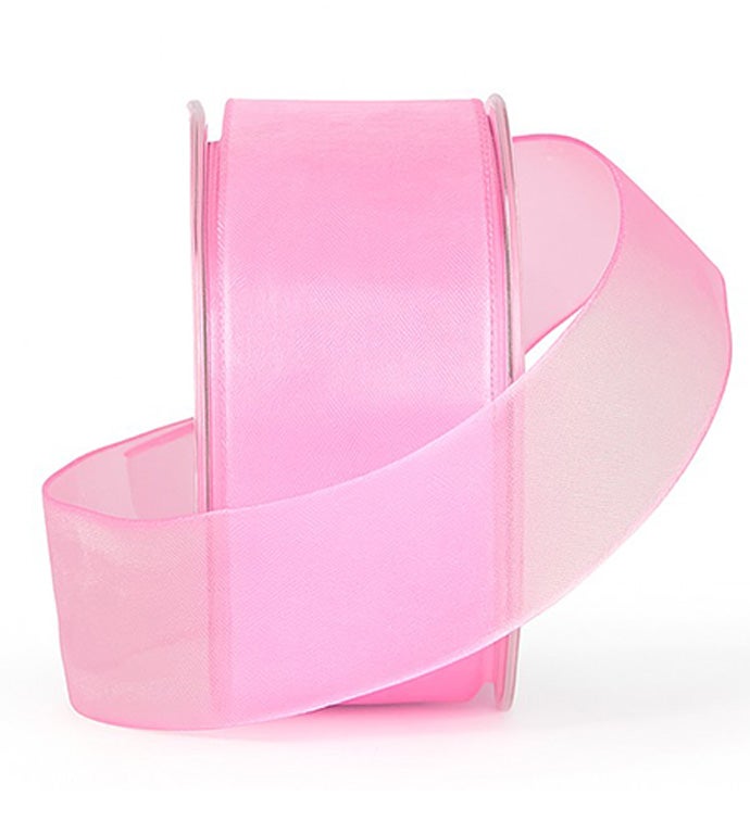 1.5" x 27 Yards Pink Wire Edge Crystal Organdy 