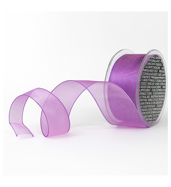 1.5" x 27 Yards Purple Wire Edge Crystal Organdy 