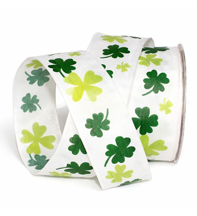 1.5" Wire Edge Green Shamrock Ribbon - Case of 1 