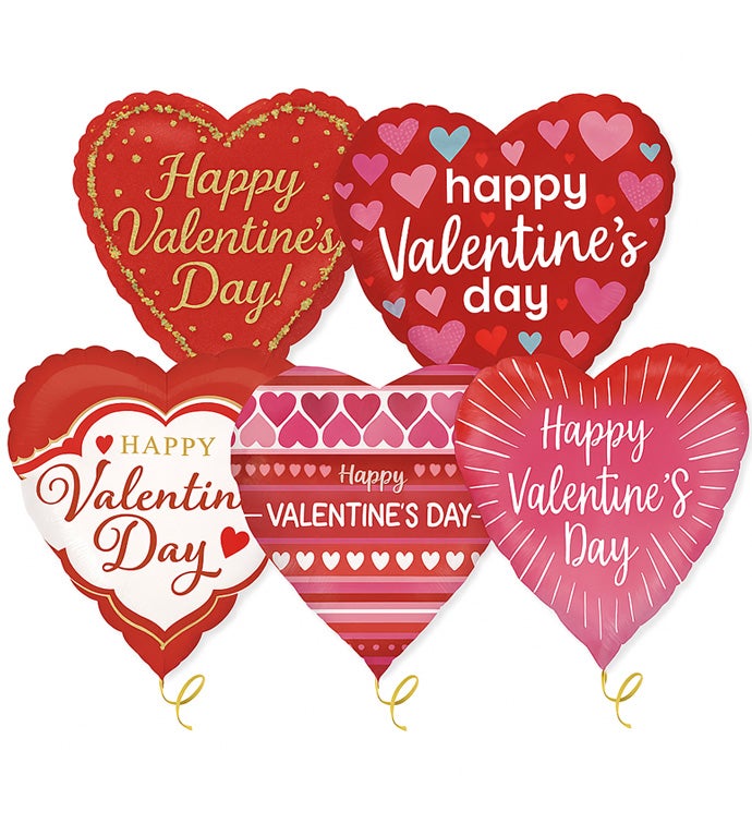 18" Valentine's Day Pre-Ribboned Foil Balloon Assortment - Case of 50
