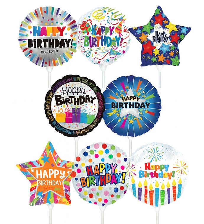 9" Birthday Air Filled Stick Balloon Kit - Case Pack 24