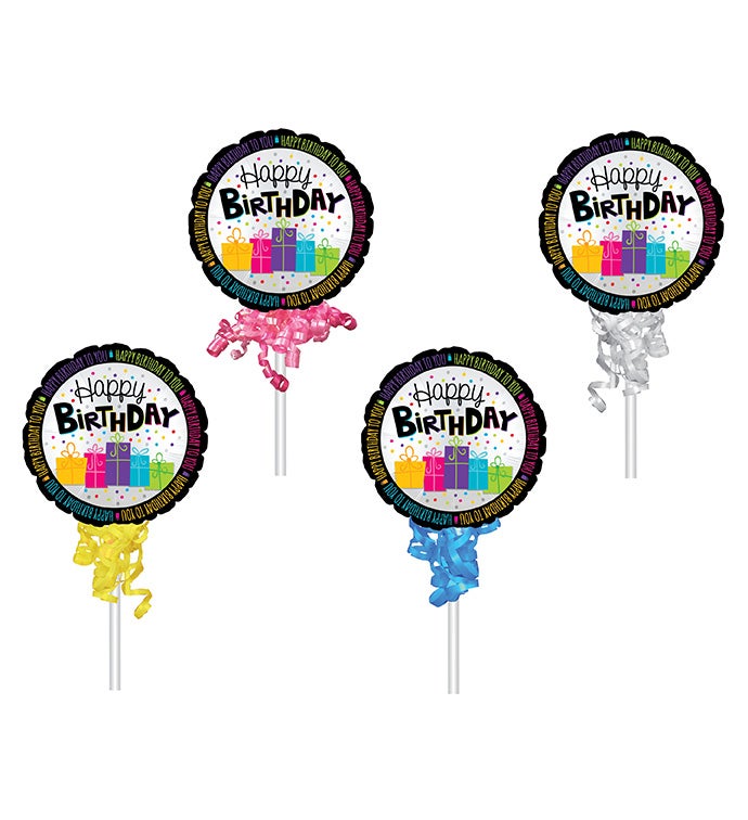 9" Birthday Air Filled Stick Balloon Kit w/ Tassel - Case of 24