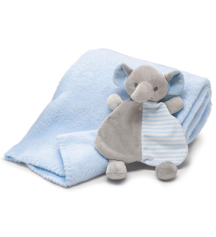 Plush Gift Set Blue Blanket Gray And Blue Elephant - Case of 4