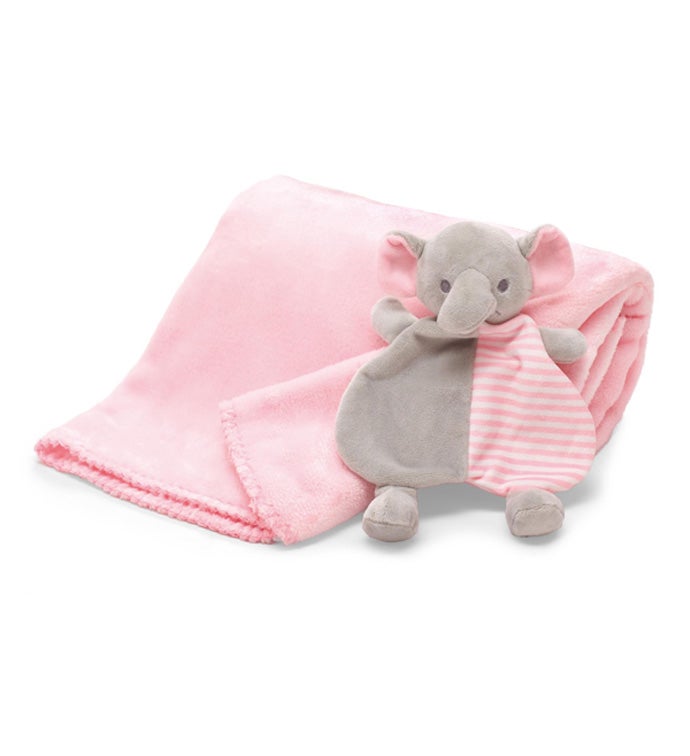 Plush Gift Set Pink Blanket Gray And Pink Elephant - Case of 4